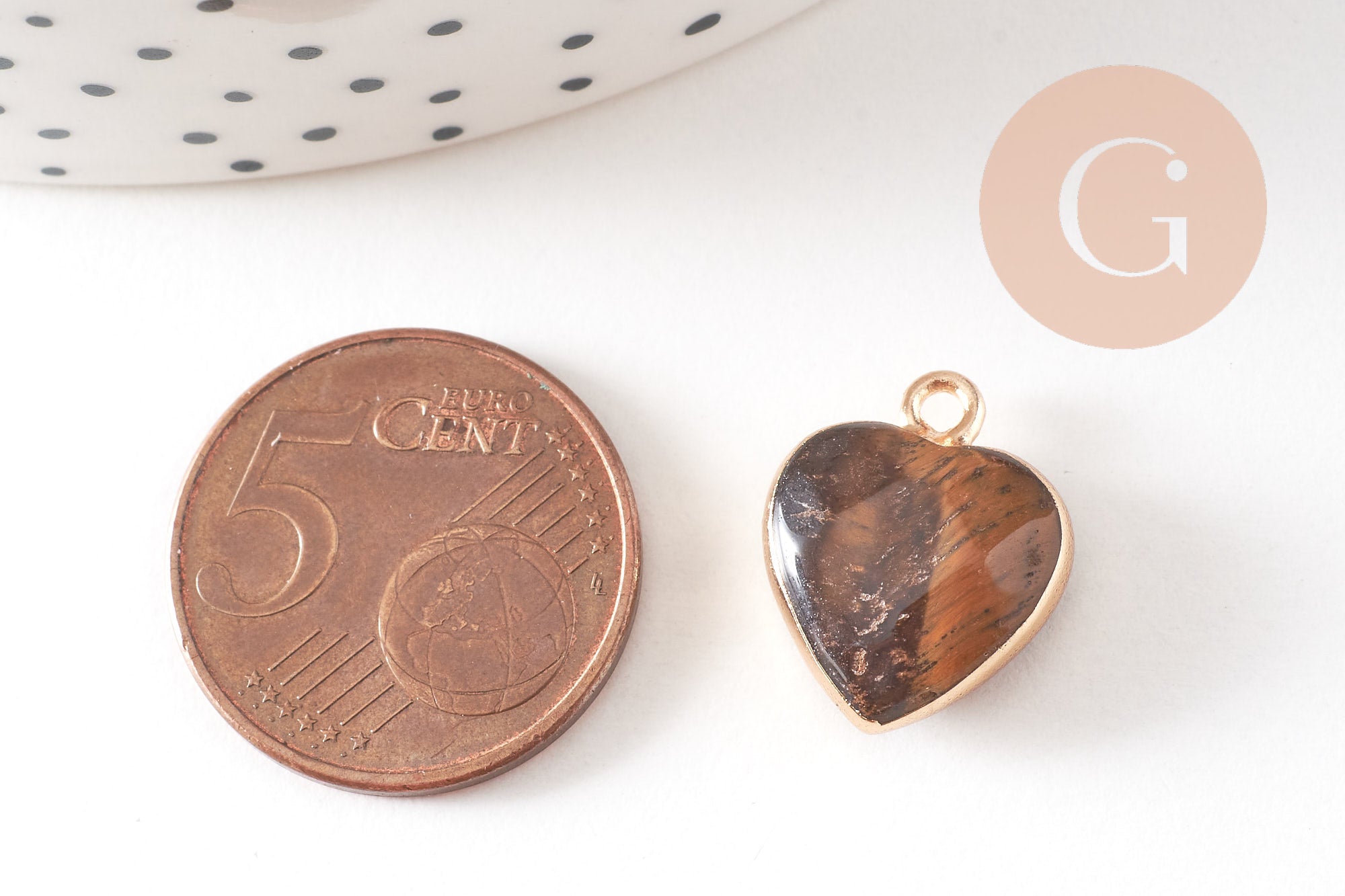 Pendentif coeur oeil de tigre naturel facettes 17mm, x1 (G2527)