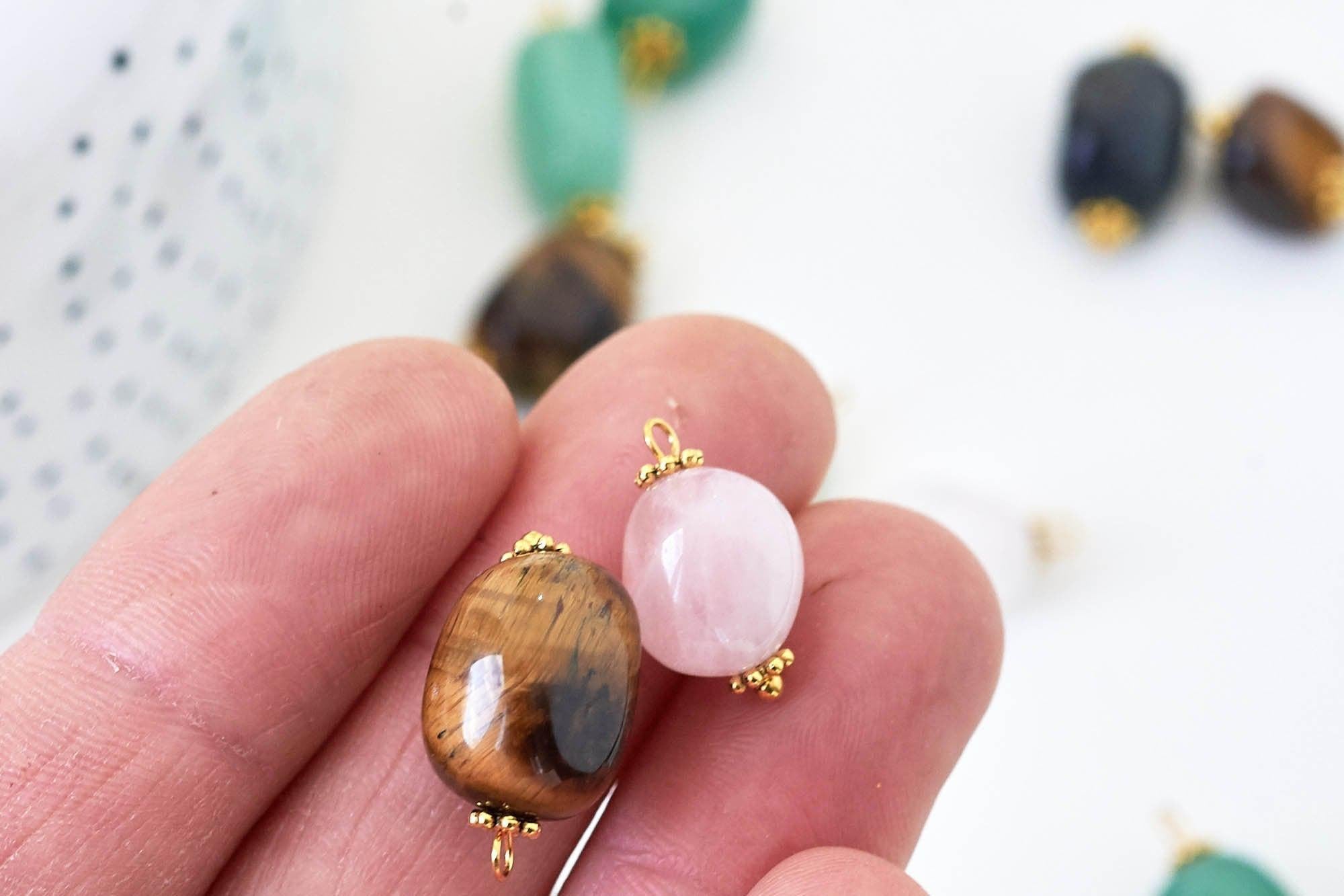 Pendentif connecteur aventurine améthyste quartz agate oeil du tigre zamac doré 21mm,pendentif pierre naturelle, x1 (G5659)