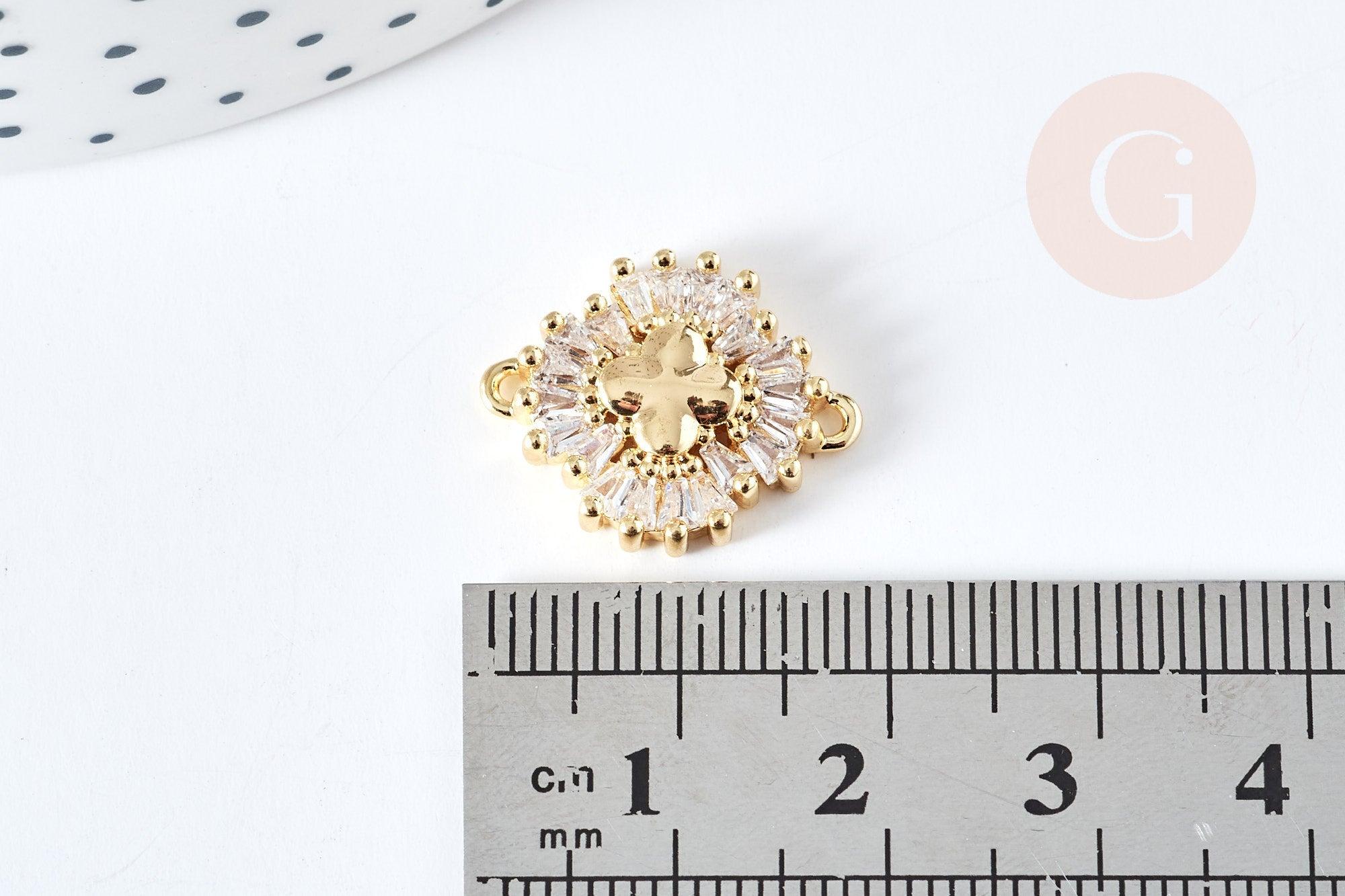 Pendentif connecteur croix laiton doré 18K cristal zircon blanc 18.5mm, x1 (G8577)