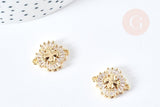 Pendentif connecteur croix laiton doré 18K cristal zircon blanc 18.5mm, x1 (G8577)
