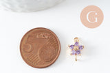Pendentif connecteur fleur doré 24 carats zircon violet,pendentif doré cristal, 12.5mm, x1 (G4035)