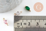 Pendentif connecteur goutte doré 24 carats zircon multicolore 11x4mm, x5 (G5520)