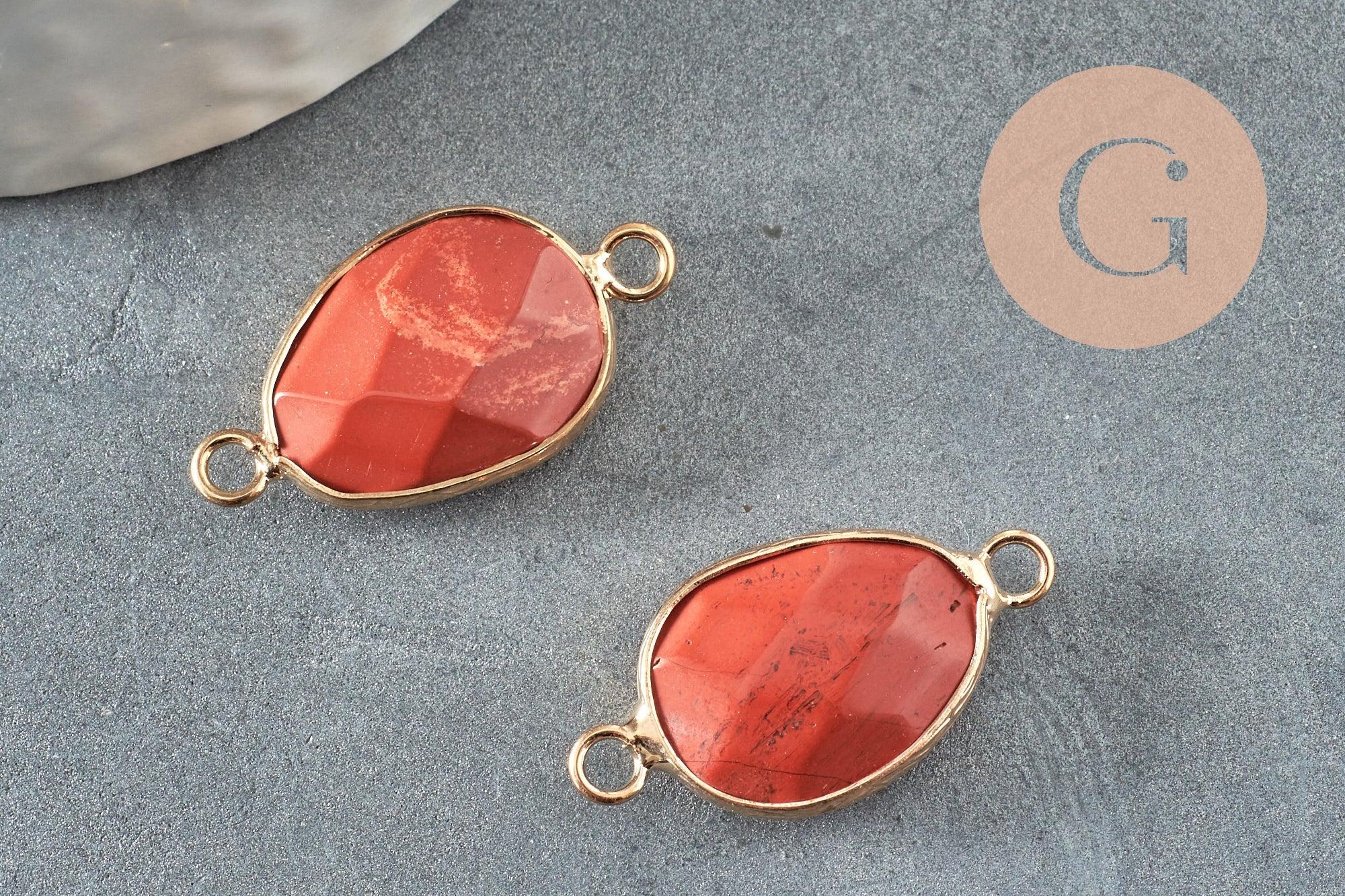 Pendentif connecteur jaspe rouge laiton doré 27.5mm,creation bijou pierre naturelle, x1 G1036