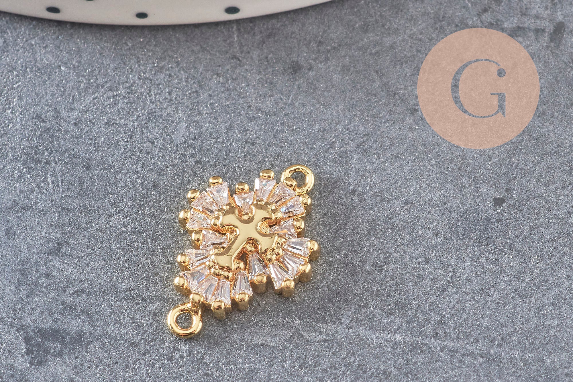 Pendentif connecteur laiton doré 18k cristal 20mm,sans nickel,cadeau anniversaire pendentif religieux, x1 (G6354)