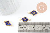 Pendentif connecteur losange rocaille MIYUKI TOHO bleu or,pendentif verre pour création bijoux, 18x12mm,x1 G4028