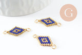 Pendentif connecteur losange rocaille MIYUKI TOHO bleu or,pendentif verre pour création bijoux, 18x12mm,x1 G4028