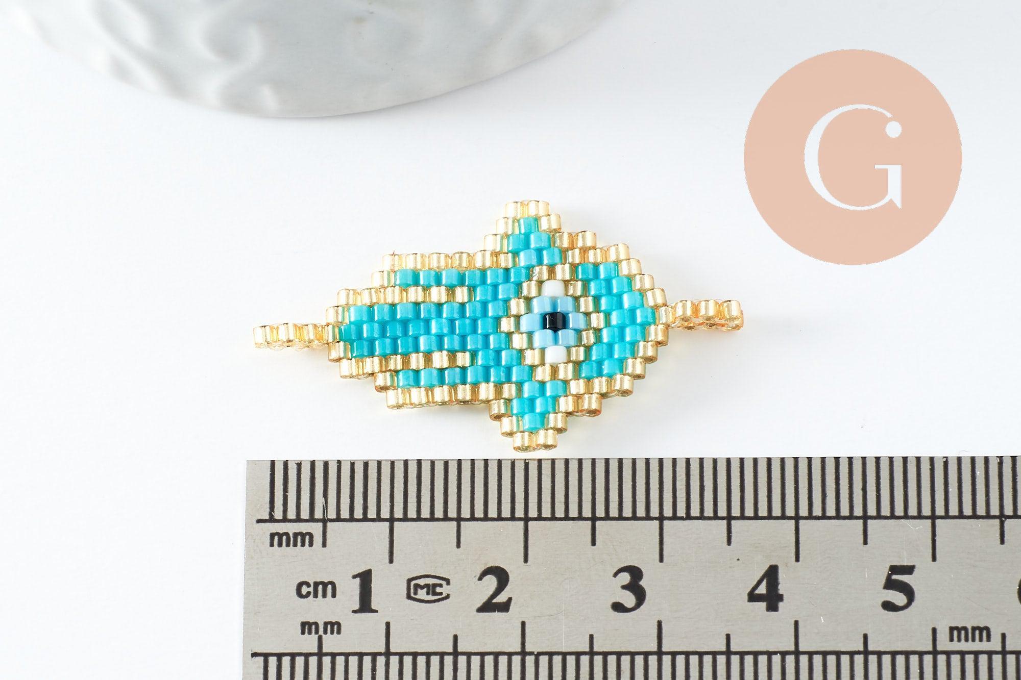 Pendentif connecteur main oeil protecteur rocaille MIYUKI TOHO turquoise or 37mm, x1 (G5725)