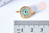 Pendentif connecteur oeil porte-bonheur zamac doré cristal 21mm,pendentif oeil protecteur,x1 G6986
