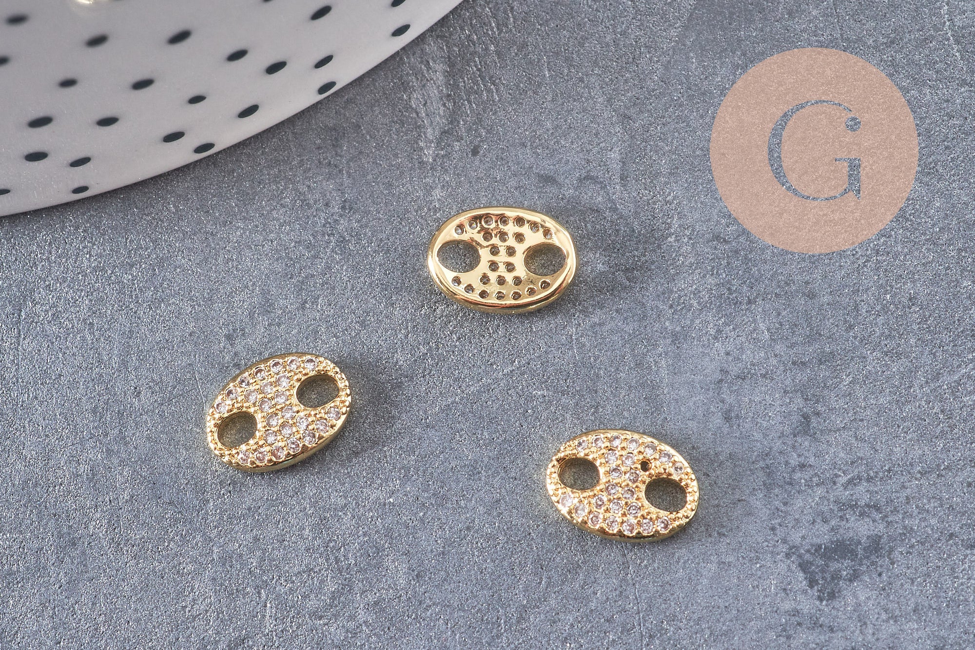 Pendentif connecteur ovale laiton doré 18k cristal 10.5mm, x1 (G5241)