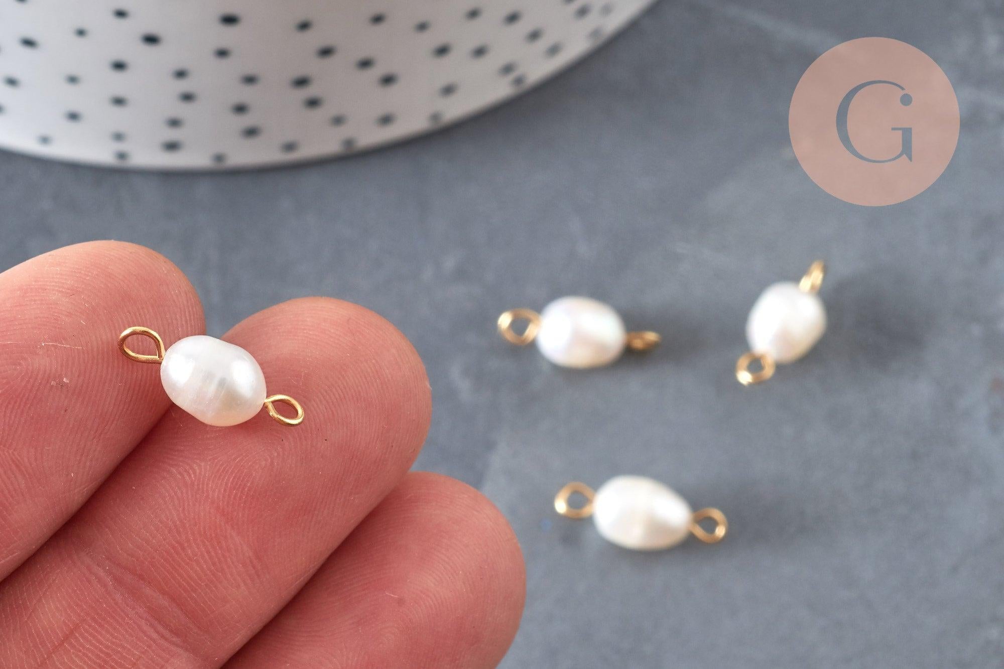 Pendentif connecteur perle naturelle laiton doré 18K 14.5-15mm, x1 (G6964)