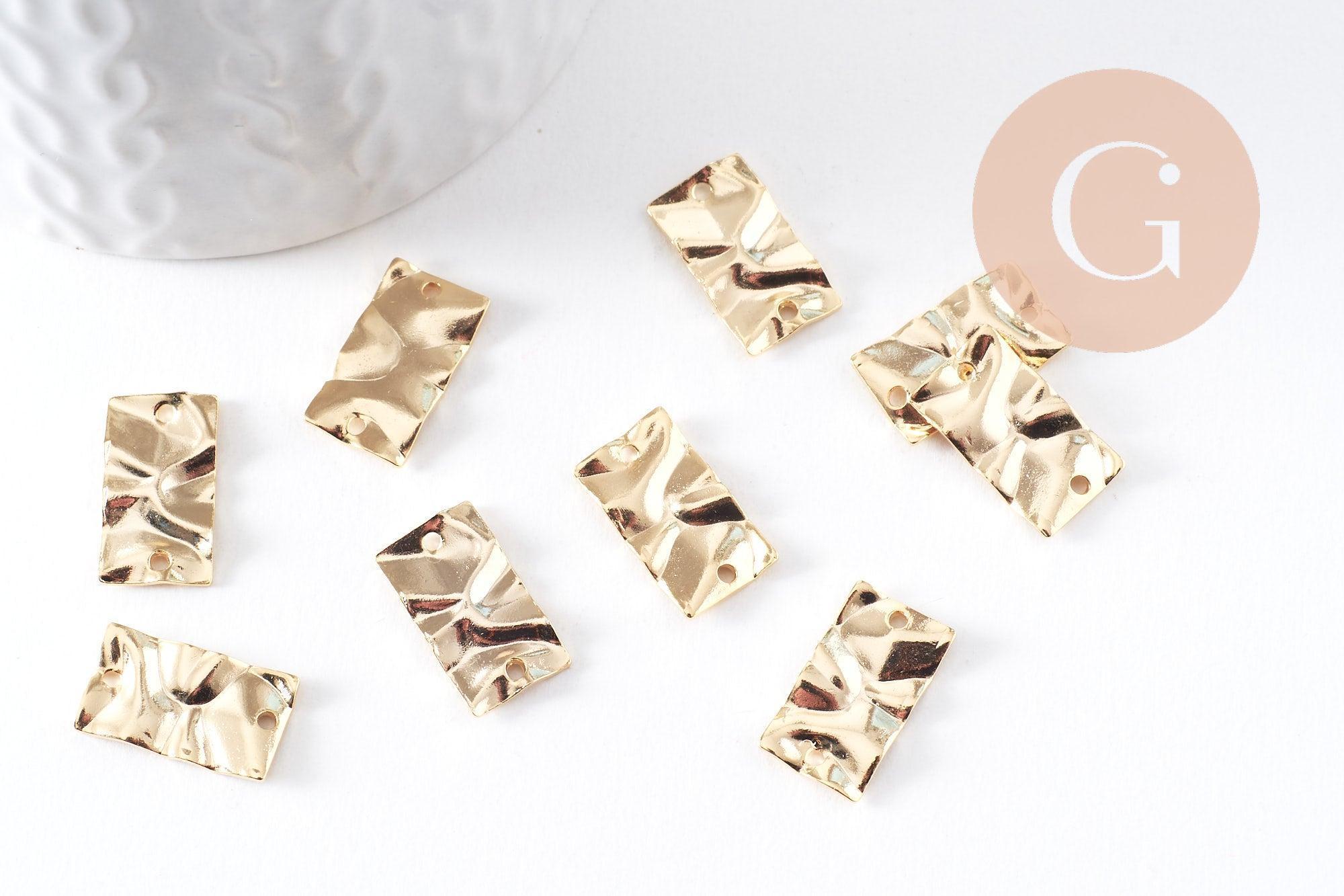 Pendentif connecteur rectangle froissé laiton doré 24K 17mm, x2 (G10383)