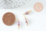 Pendentif connecteur rectangle verre facetté violet bleu irisé laiton doré 15.5mm, x5 (G10730)
