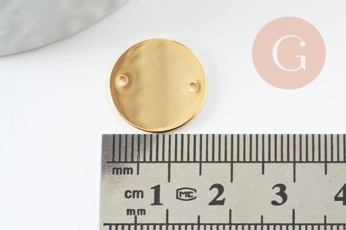 Pendentif connecteur rond acier 201 inoxydable doré 16mm, x1 (G10183)