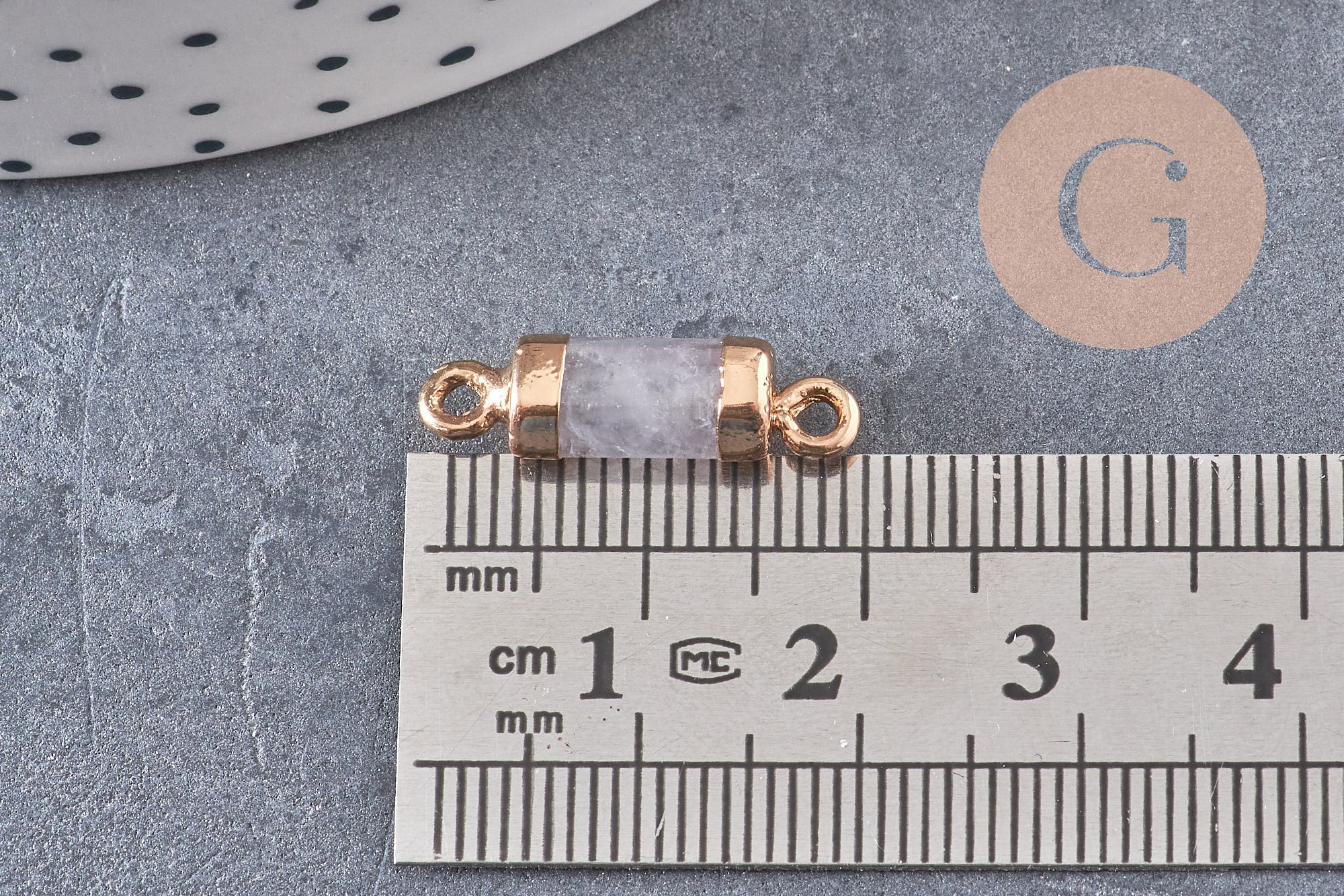 Pendentif connecteur tube cristal de roche naturel fer doré 20mm, pierr naturel, x1 (G0595)