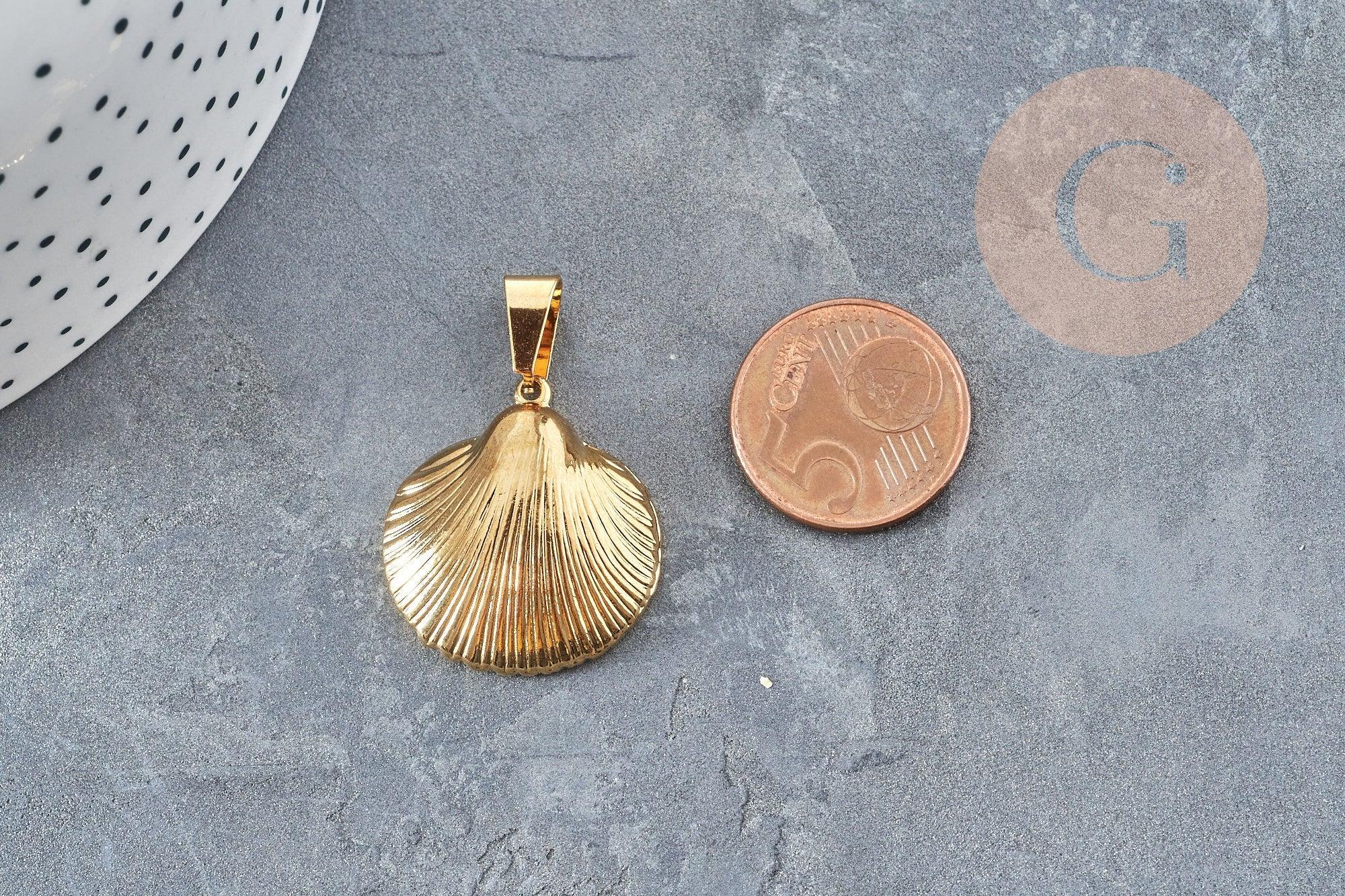 Pendentif coquillage acier 304 doré inoxydable 27mm, x1 (G3280)