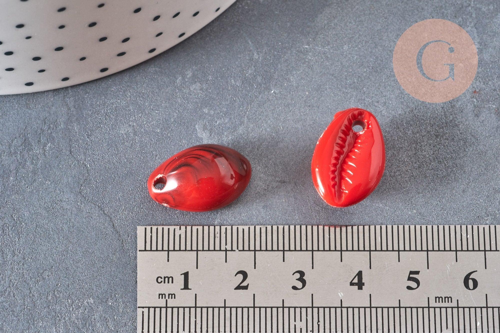 Pendentif coquillage cauri acrylique rouge marbré 19mm, x10 (G1718)