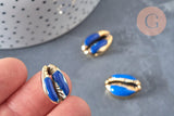 Pendentif coquillage cauri doré resine,coquillage naturel,cauri bleu,coquillage bijou,19mm, x5 (G1301)