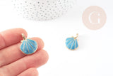 Pendentif coquillage zamac doré bleu ciel 24.5mm, x2 (G3417)