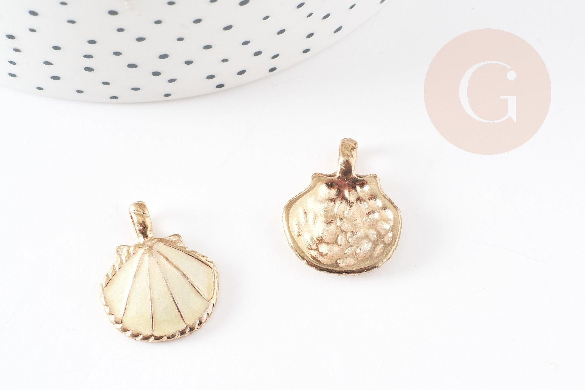 Pendentif coquillage zamac doré jaune clair 24.5mm, pendentif coquillage pour création bijoux, x2 (G2738)
