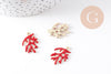 Pendentif corail émail rouge zamac doré 21.5mm, x2 (G10474)