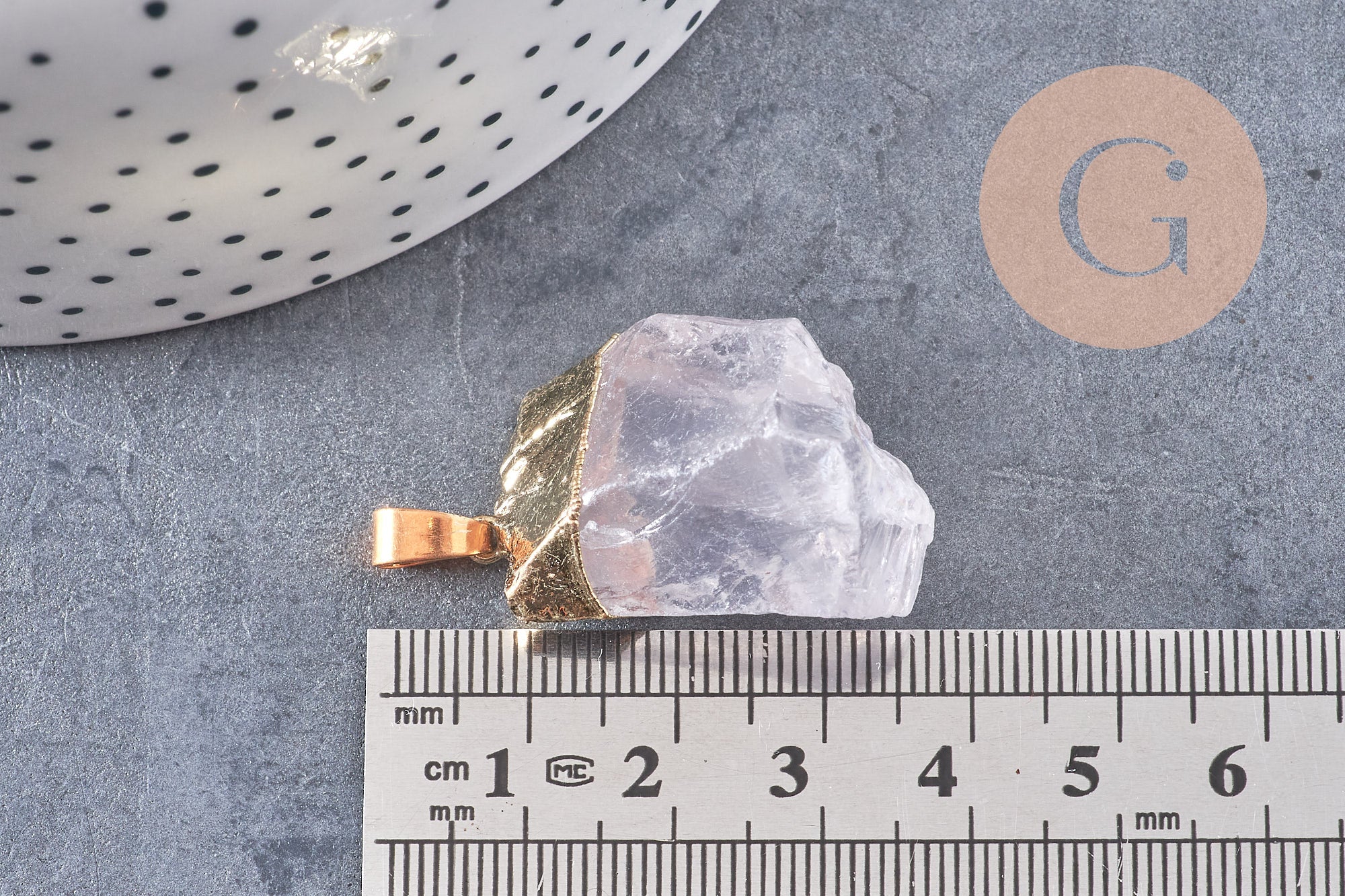 Pendentif cristal quartz blanc fer doré, pierre brute naturelle création bijoux, x1 (G0838)