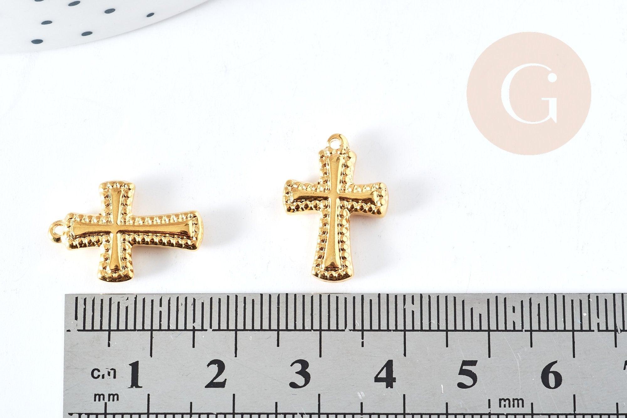 Pendentif croix acier 304 doré inoxydable 18mm, x1 (G8714)