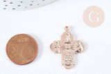 Pendentif croix gravé zamac doré or rose 24mm, création bijoux baroque pendentif religion, x1 (G8561)