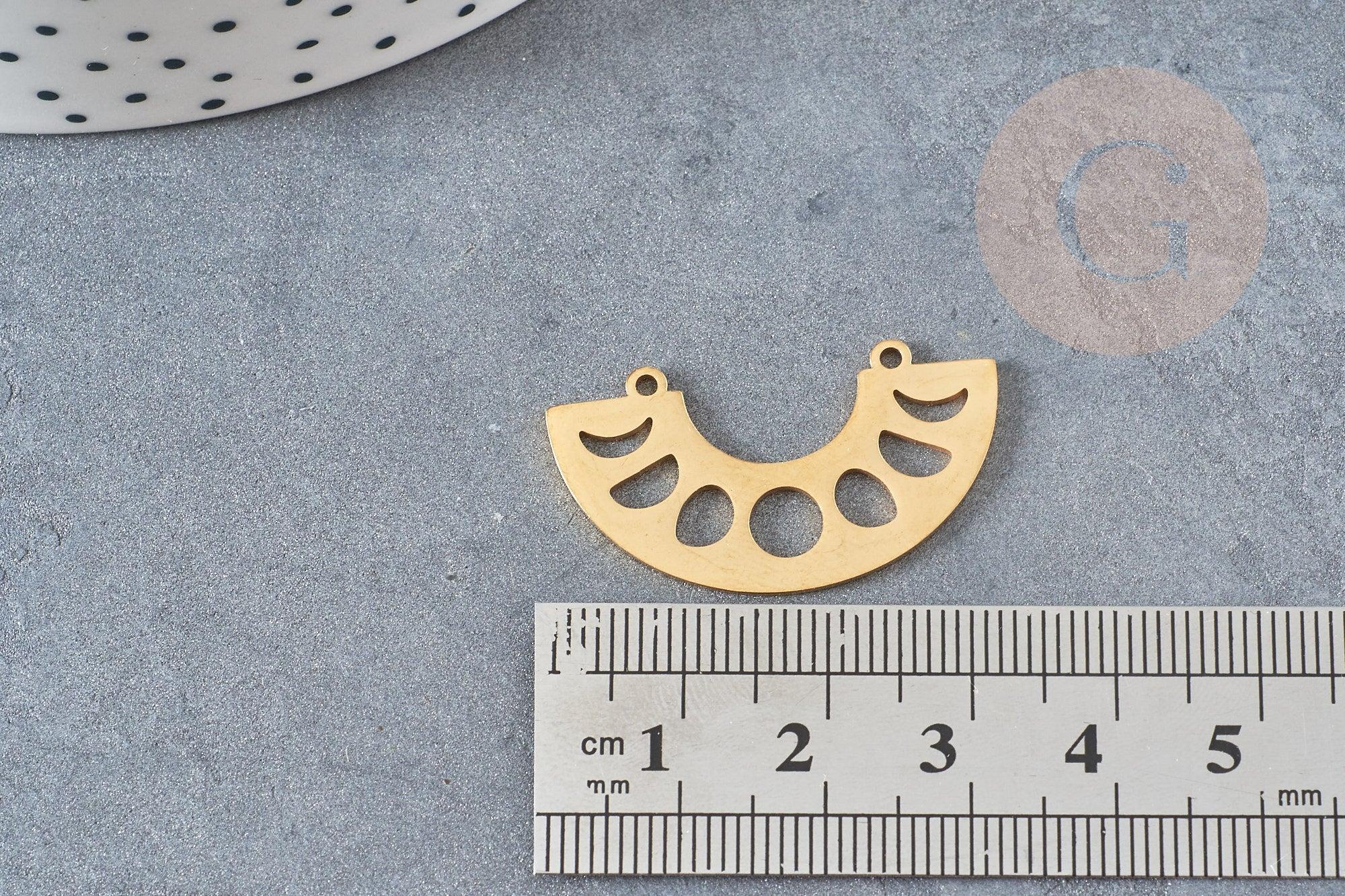 Pendentif demi-cercle géométrique acier 201 inoxydable dore 32mm ,breloque acier inoxydable doré pour création bijoux, x1 G5731