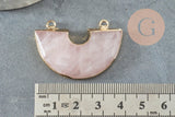 Pendentif demi-cercle quartz rose naturel fer doré 41mm, pendentif bijoux,fabrication collier,pendentif pierre naturelle x1 G0298