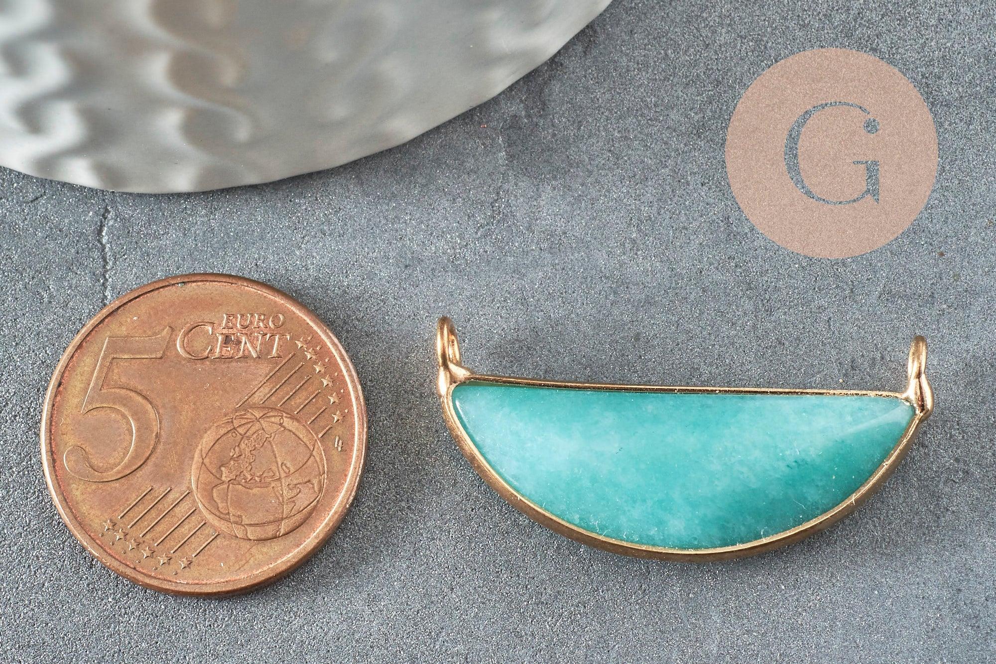Pendentif demi-lune jade turquoise laiton doré 32mm,creation bijou,pendentif pierre naturelle, x1 G0888