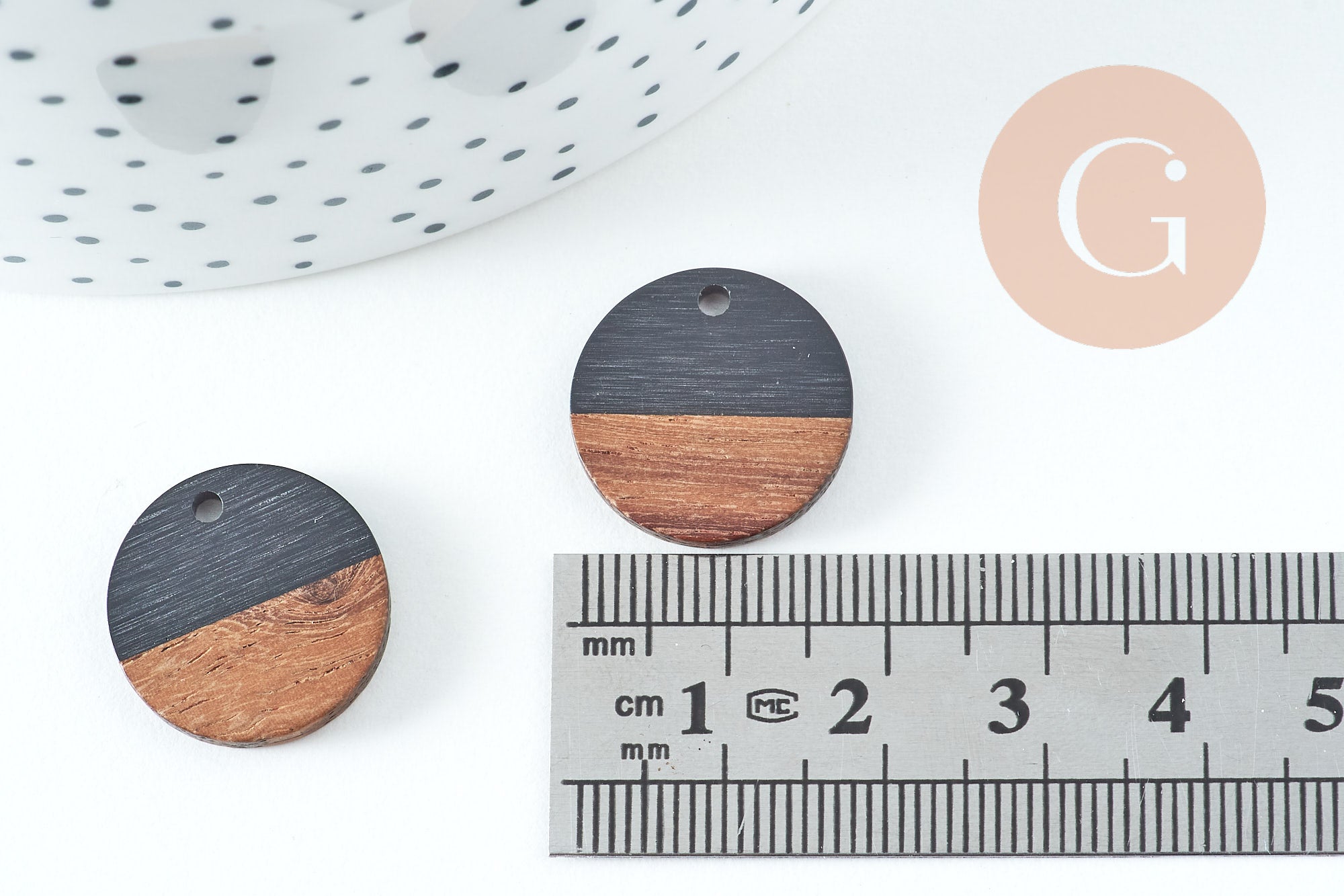 Pendentif disque bois résine noire 18mm, x5 (G2947)