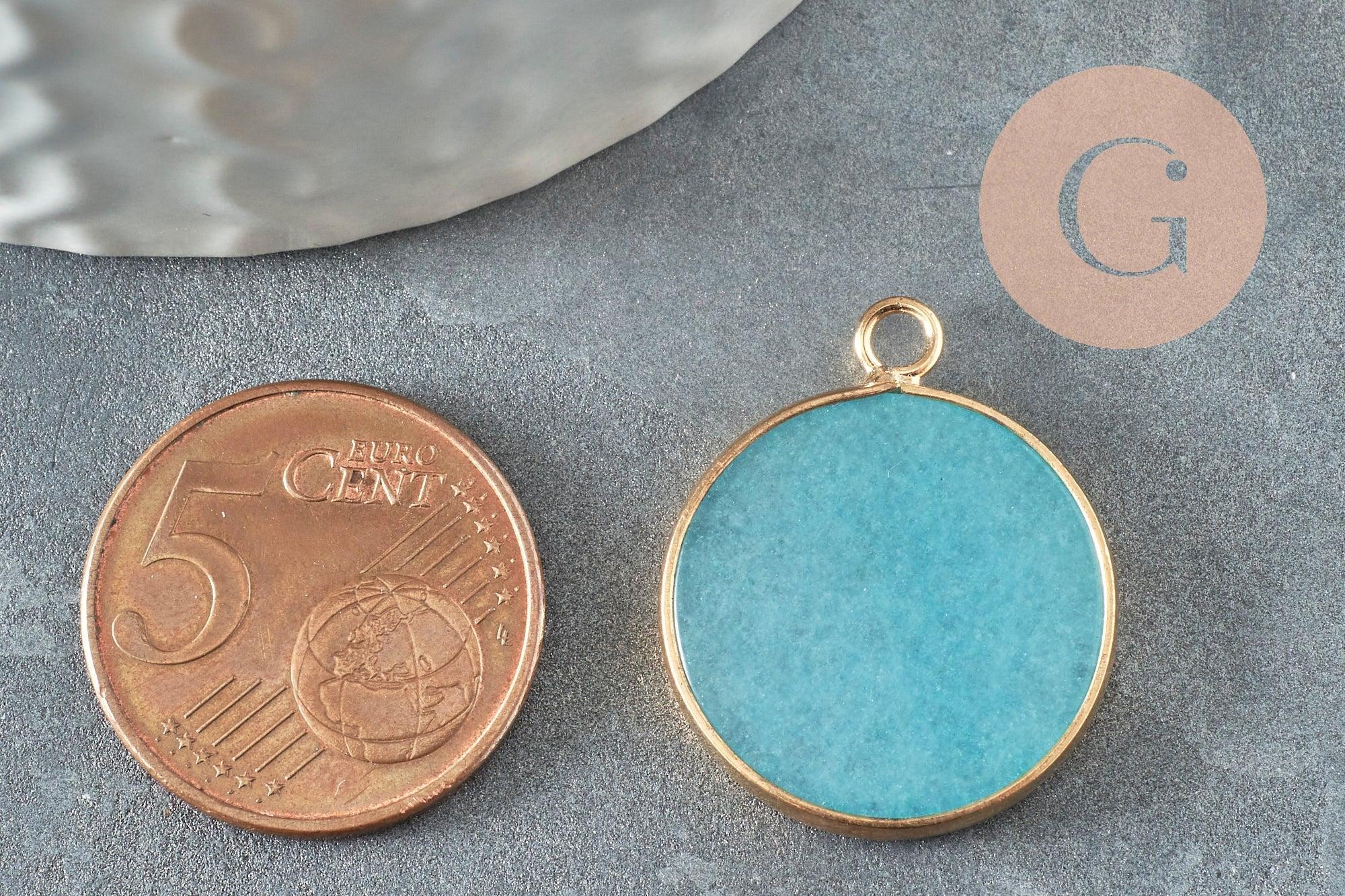 Pendentif disque jade naturel bleu 26mm, x1 (G1509)