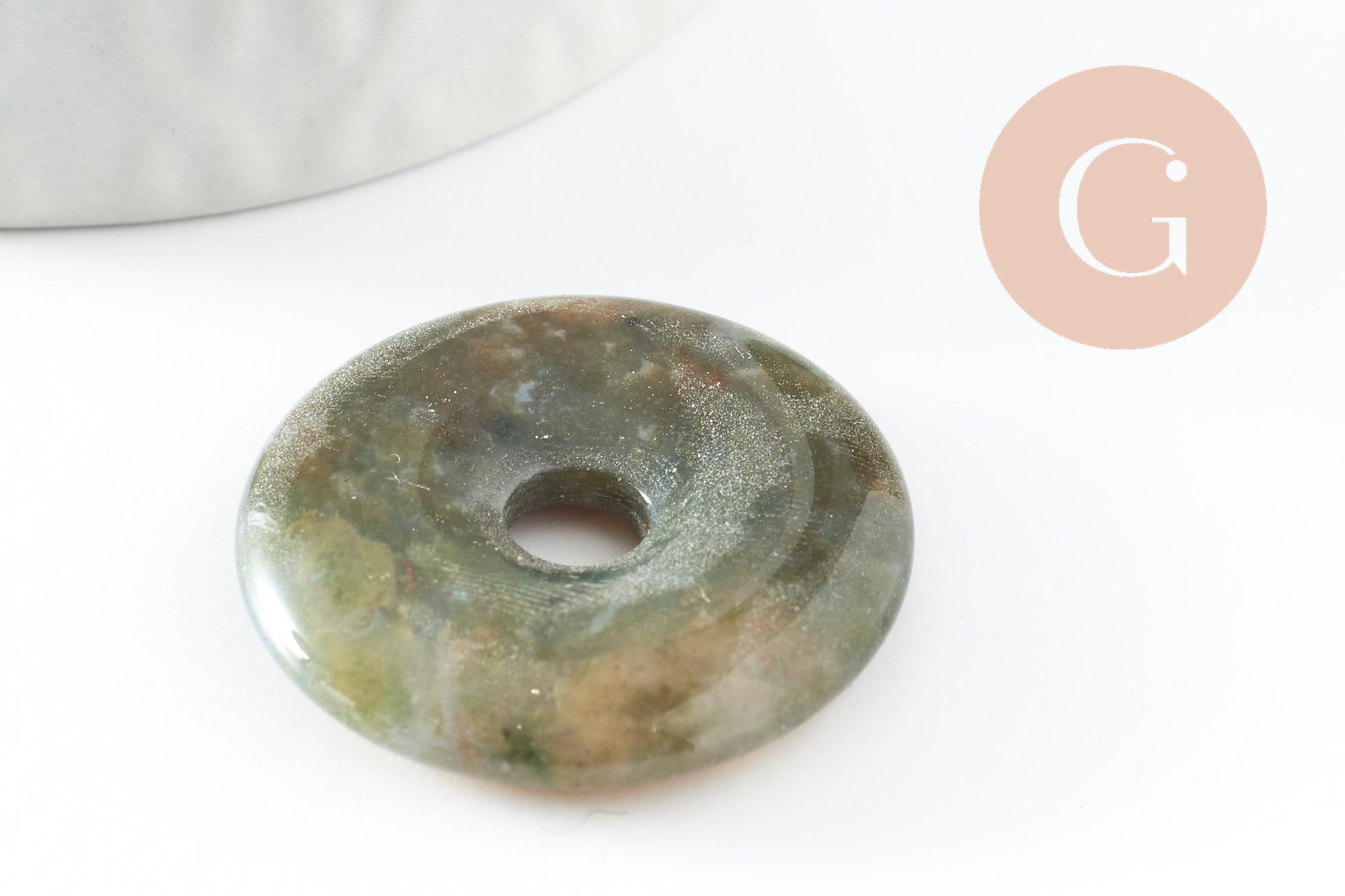 Pendentif donut agate verte mousse naturelle 30mm, x1 (G3983)