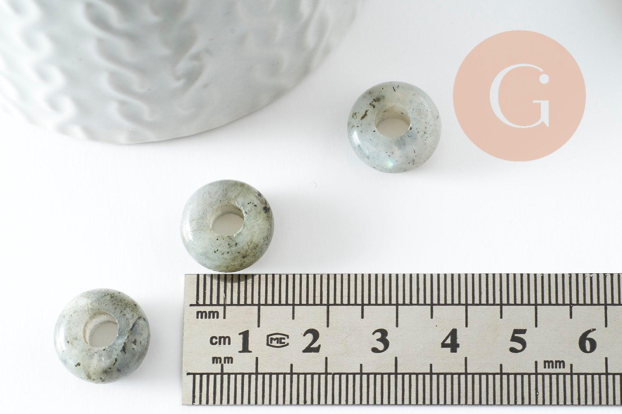 Pendentif donut labradorite naturelle 14mm pour création de bijou en pierre, pendentif pierre cercle, x2 (G5927)