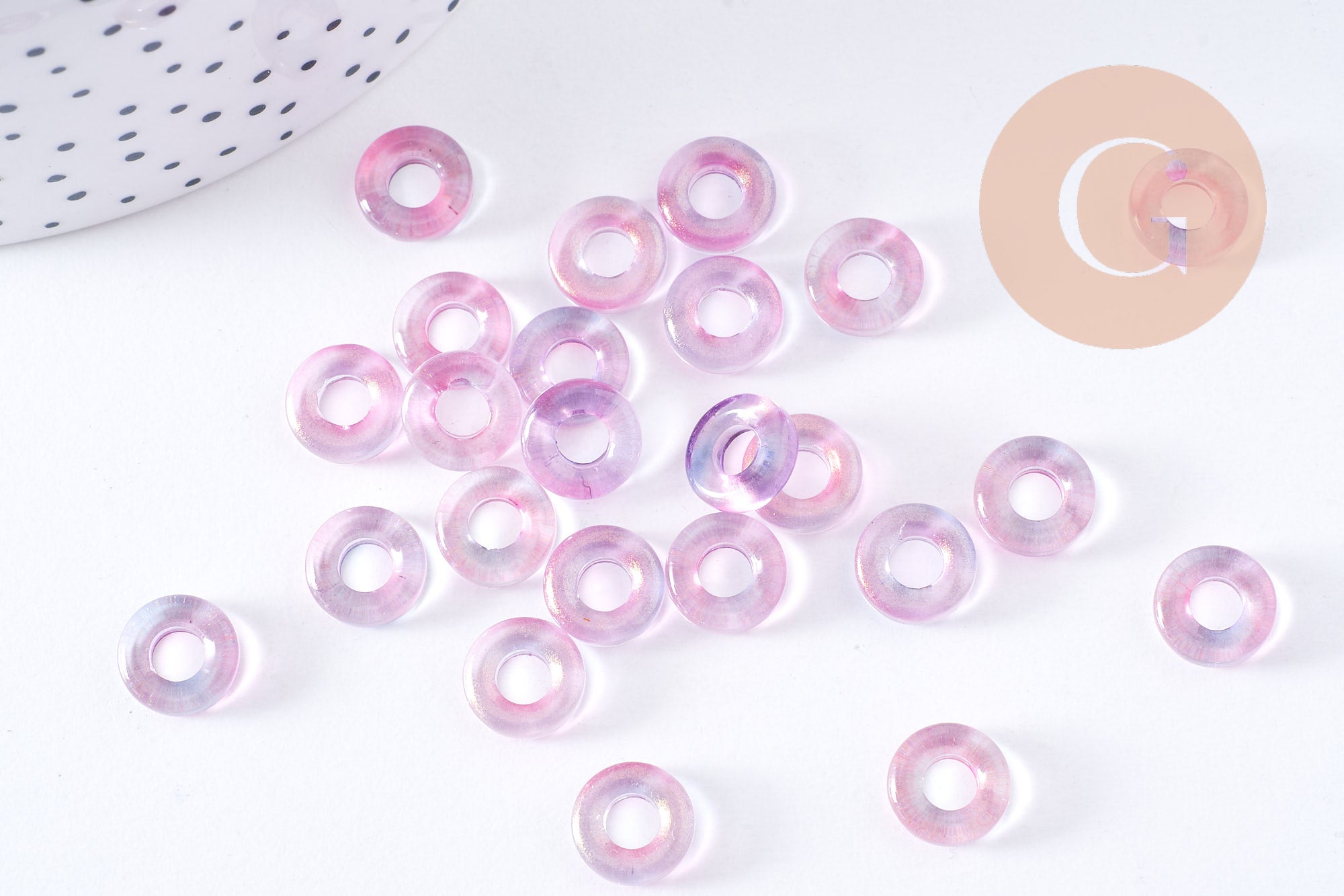 Pendentif donut verre jaune violet 10x3mm, x10 (G3506)