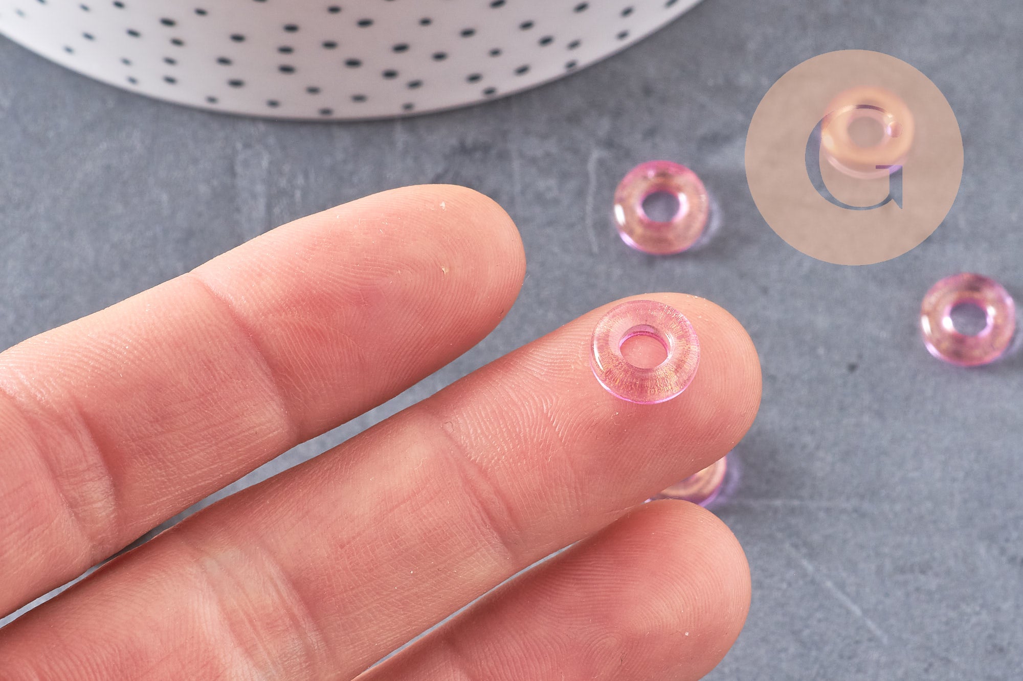Pendentif donut verre rose-jaune 10x3mm, x10 ( G3508)