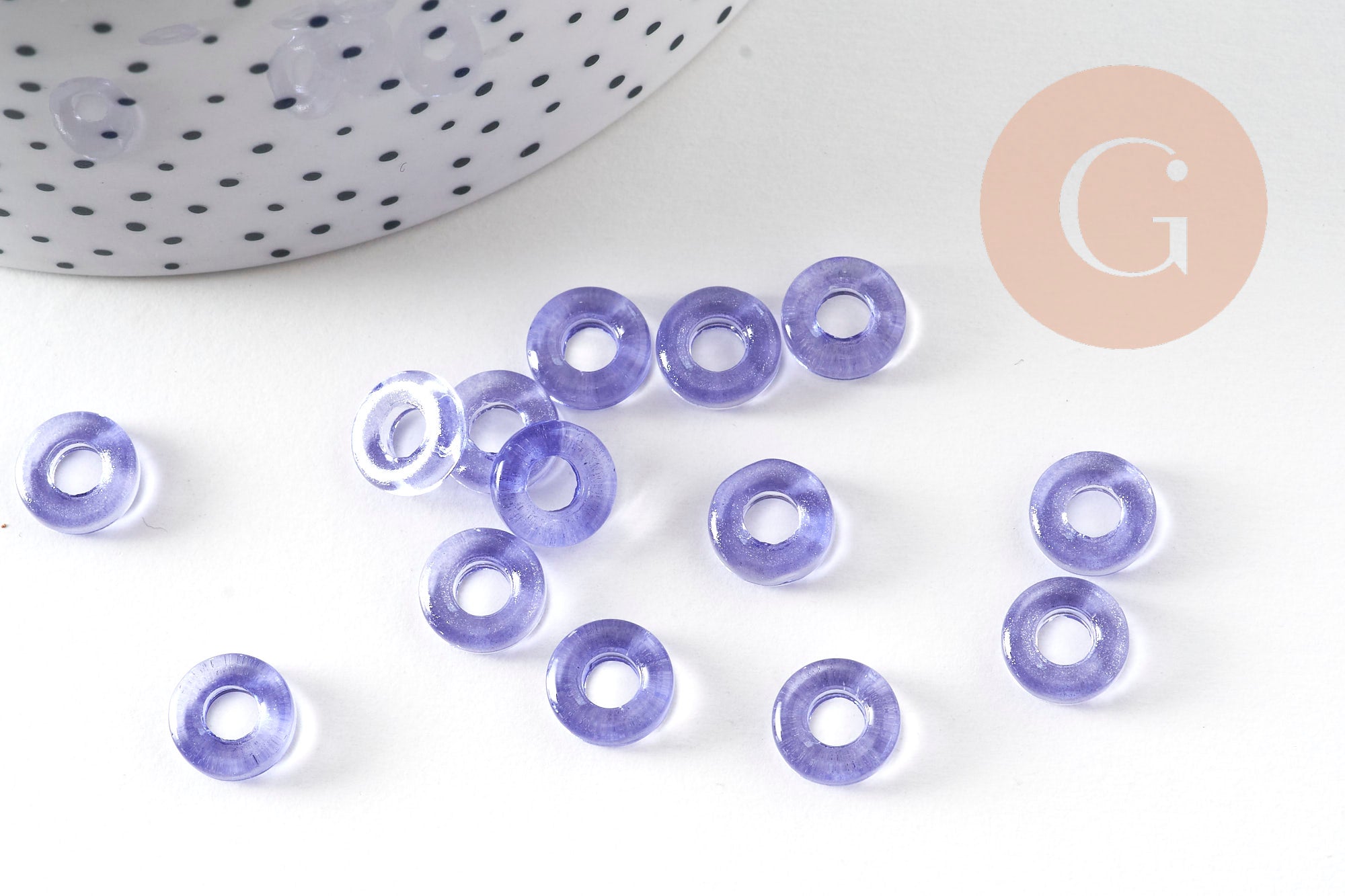 Pendentif donut verre violet 10mm, x10 (3.3g) (G3507)