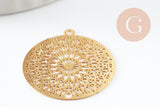 Pendentif estampe filigrane fleur Mandala acier inoxydable 201 doré 18K 20.5mm, x1 (G9422)