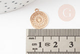 Pendentif estampe filigrane rond fleur dentelle laiton doré clair 14mm, x2 (G9290)