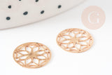 Pendentif estampe filigrane rond fleur laiton doré 13mm, Pendentif très fin et léger, x2 (G4599)