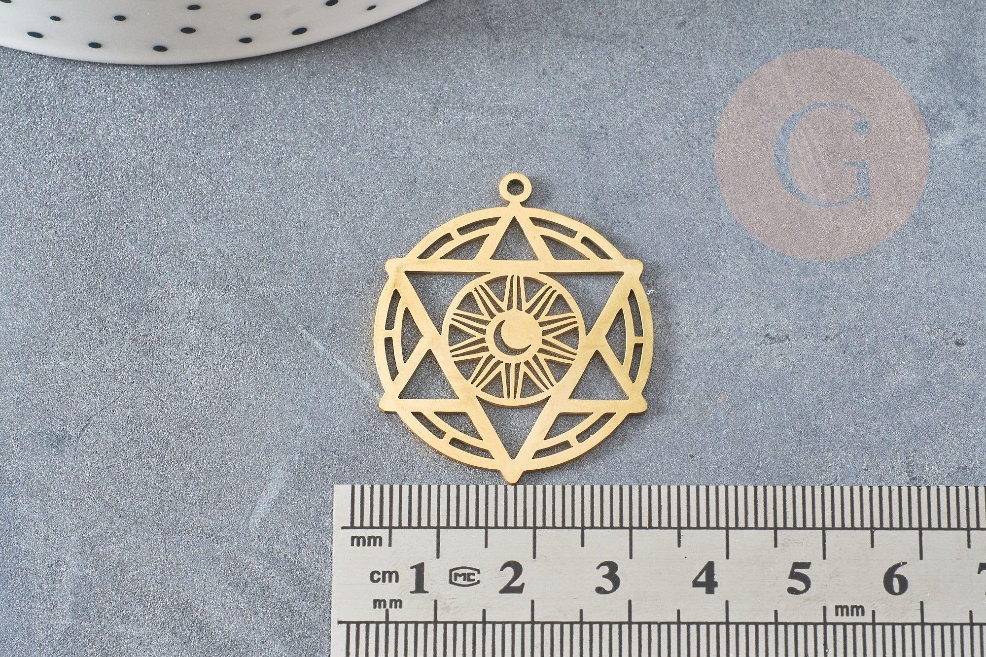 Pendentif étoile soleil acier 201 inoxydable dore 25.5mm,breloque acier inoxydable doré sans nickel pour création bijoux, x1 G6142