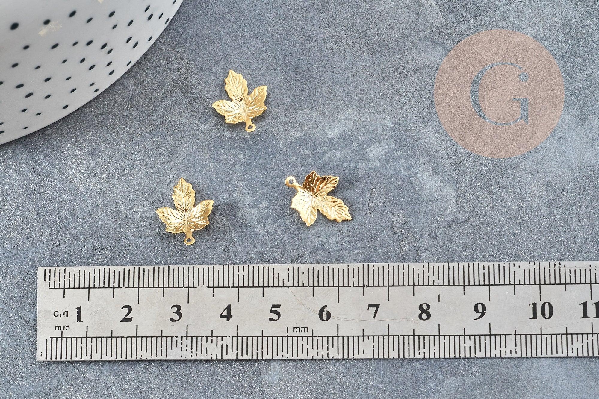 Pendentif feuille d'érable en acier 304 inoxydable doré 15mm, x5 (G4610)