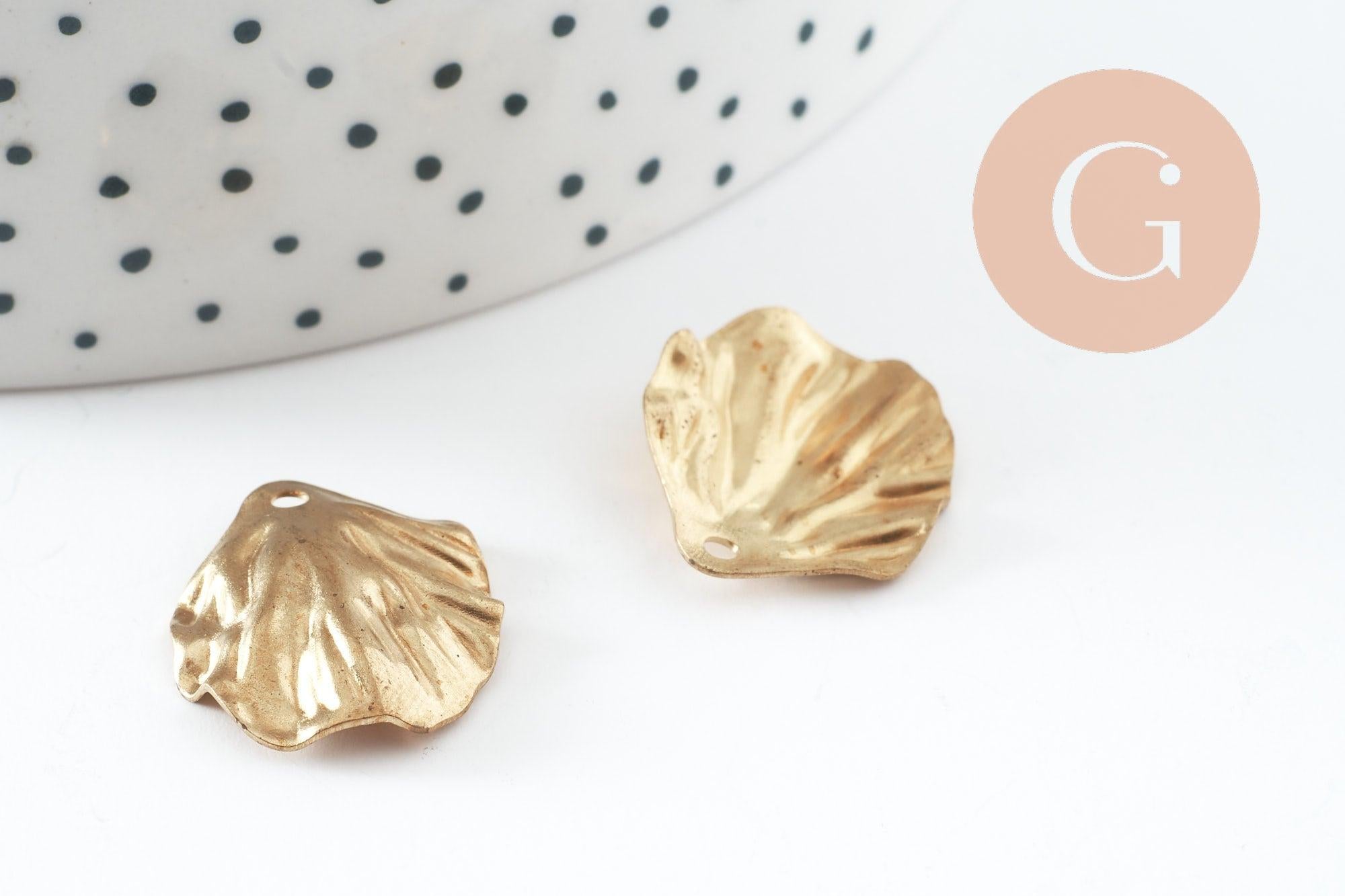 Pendentif feuille laiton brut 20mm, création bijou laiton brut, x2 (G0523)