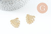 Pendentif feuille laiton,breloque laiton brut,bijou laiton,feuille monstera, bijoux,pendentif laiton brut,22mm, x2 (G1763)