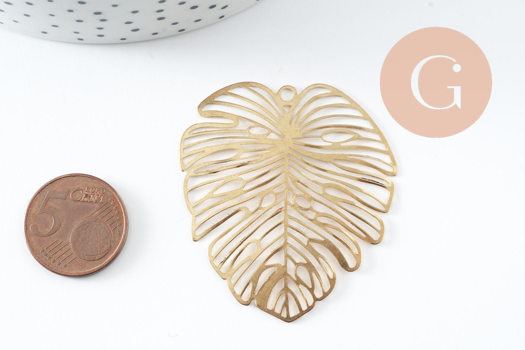 Pendentif feuille monstera laiton brut 49mm, création bijoux laiton brut x1 (G0908)