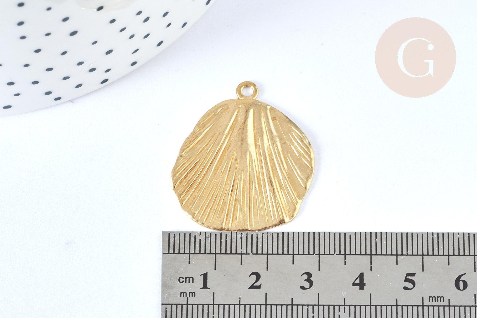 Pendentif feuille texturée laiton brut 32mm, fournitures bijoux laiton brut, x2 G6912
