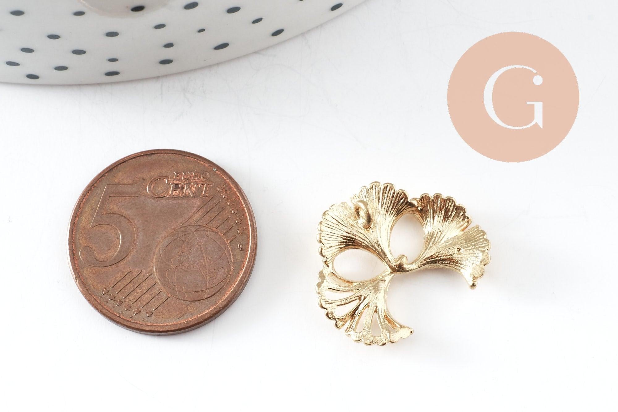 Pendentif feuilles gingko laiton,breloque laiton brut, bijou laiton,feuille Gingko, bijoux,pendentif laiton brut 20mm, x2 (G4558)