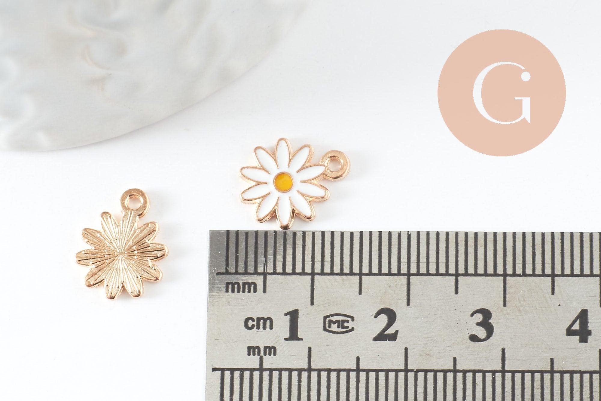Pendentif fleur Marguerite doré émaillé zamac doré 13mm, x5 (G3967)