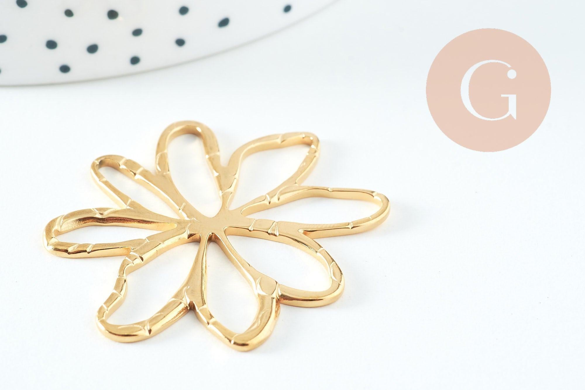 Pendentif fleur acier 304 inoxydable doré IP 42.5mm, x1 (G10735)