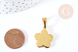 Pendentif fleur acier 304 inoxydable doré à graver 23mm, x1 (G8719)